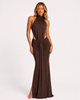 ARIA HIGH-NECK MAXI DRESS Brown Millie Blue