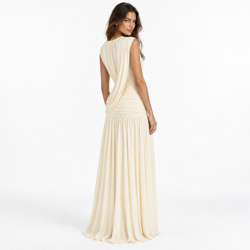 ARIANNA DRAPED V-NECK MAXI DRESS - Millie Blue
