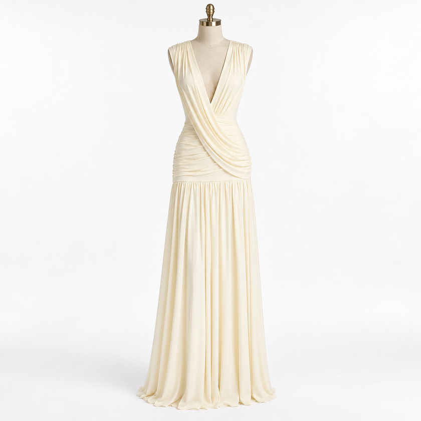 ARIANNA DRAPED V-NECK MAXI DRESS - Millie Blue