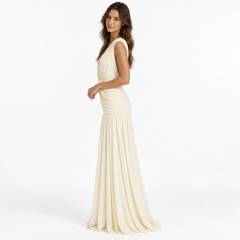 ARIANNA DRAPED V-NECK MAXI DRESS - Millie Blue