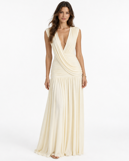 ARIANNA DRAPED V-NECK MAXI DRESS - Millie Blue