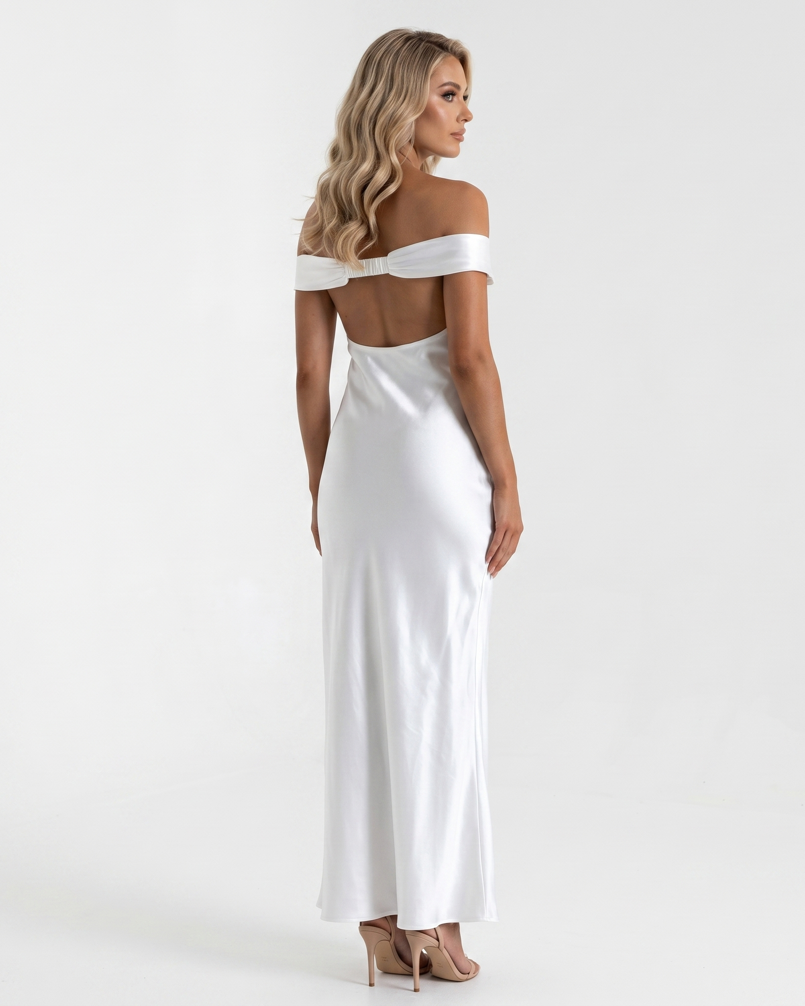 Pearl White Off-Shoulder Maxi Dress S / White Pearl White Off-Shoulder Maxi Dress S / White