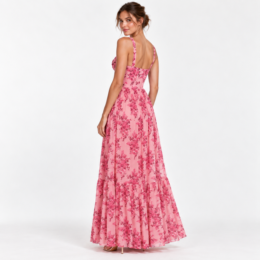 BLUSH FLORAL CORSET MAXI DRESS - Millie Blue