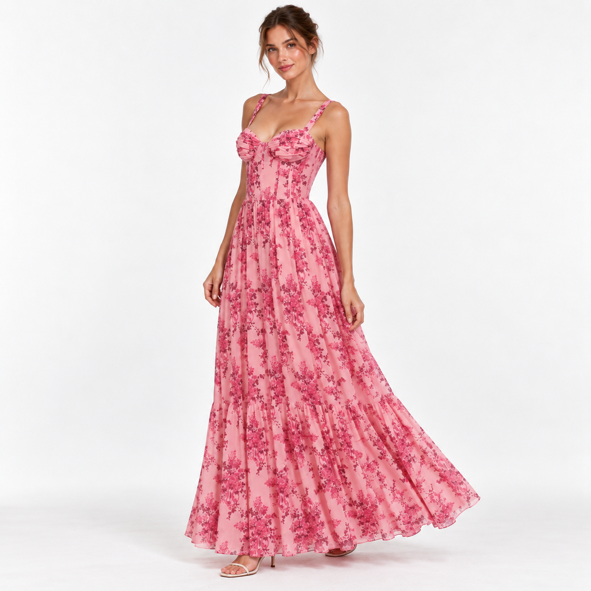 BLUSH FLORAL CORSET MAXI DRESS - Millie Blue