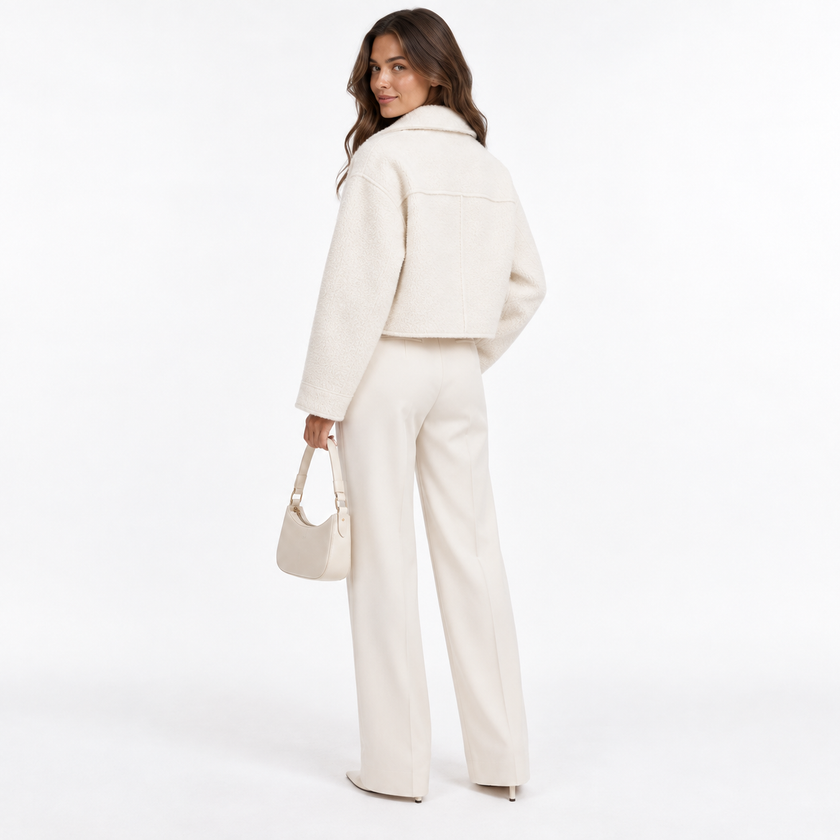 BOUCLE ZIP-UP COLLARED JACKET - Millie Blue