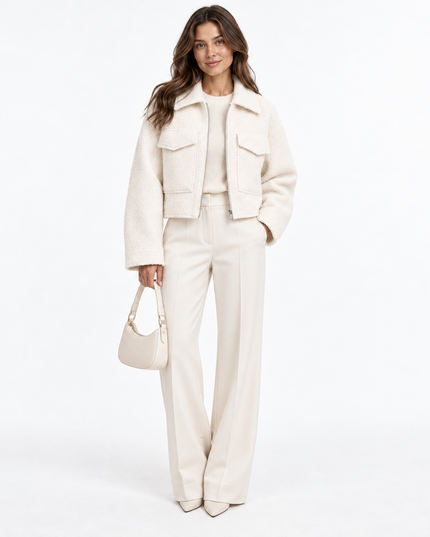 BOUCLE ZIP-UP COLLARED JACKET - Millie Blue