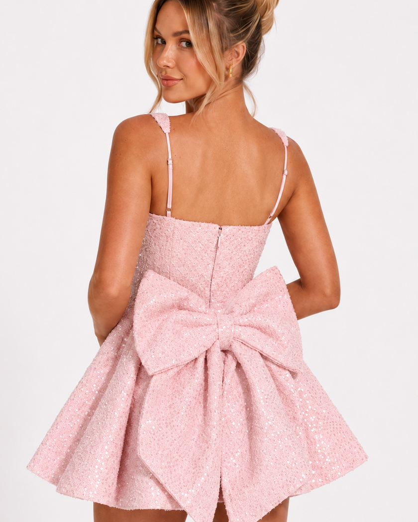 DOLORES BOW-BACK FLARED MINI DRESS Millie Blue
