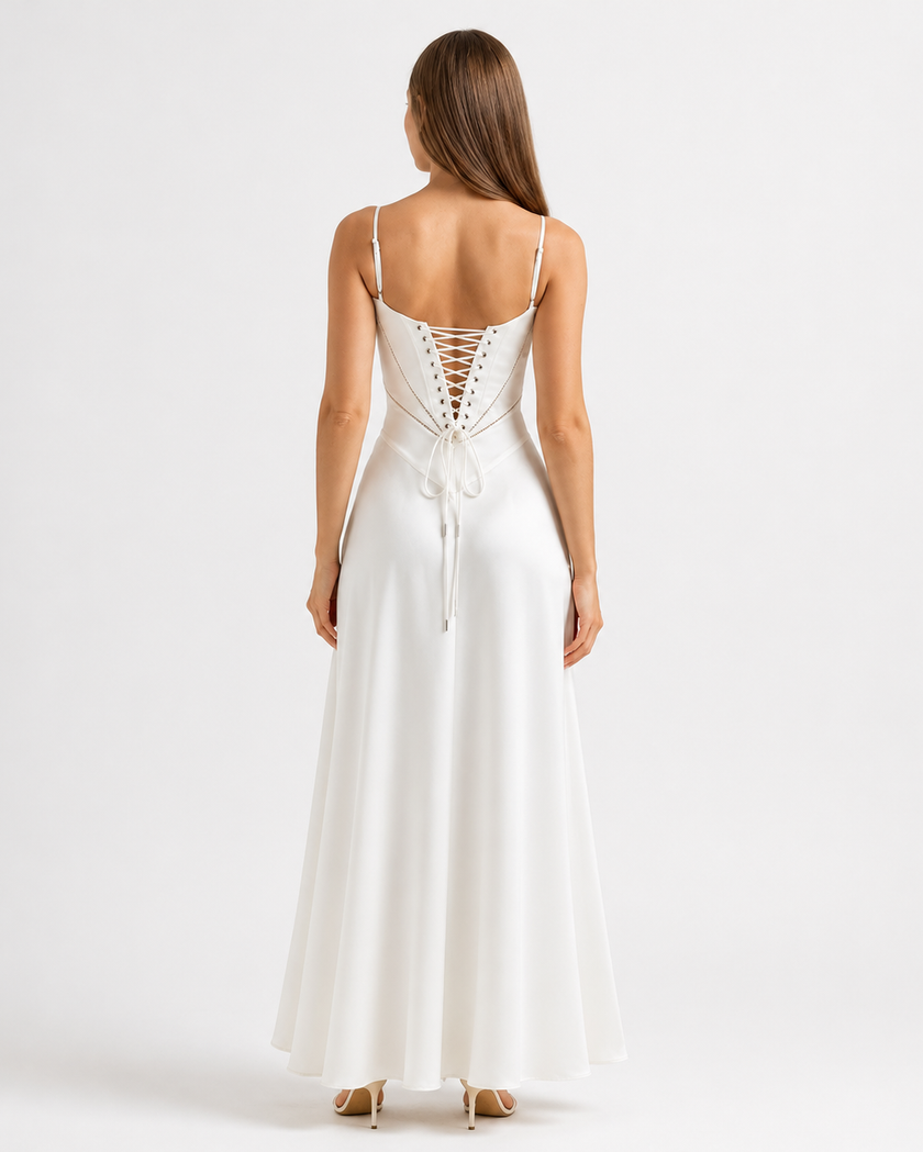 ELYSIA LACE - UP CORSET MAXI DRESS - Millie Blue