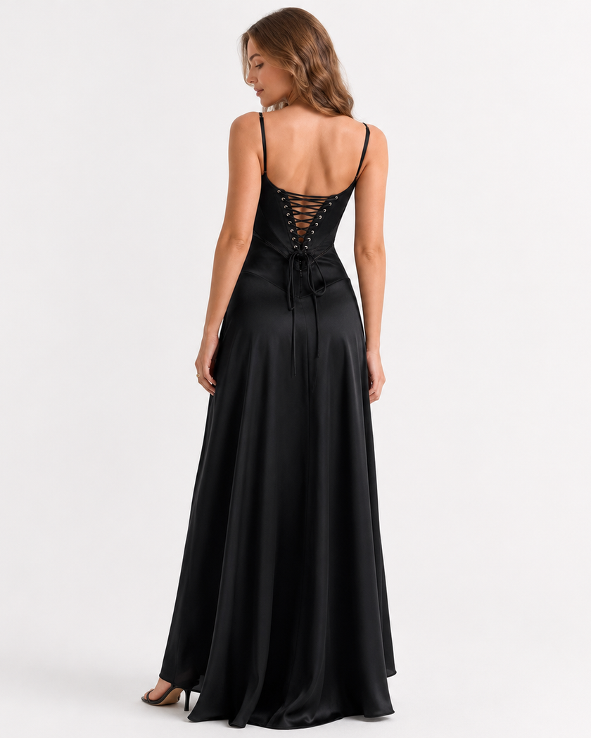 ELYSIA LACE - UP CORSET MAXI DRESS - Millie Blue