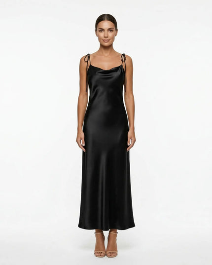 GIA SATIN SLIP DRESS Black Millie Blue