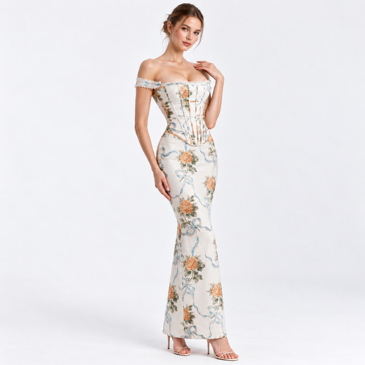 IRINE FLORAL CORSET MAXI DRESS - Millie Blue