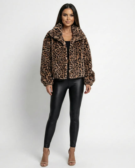 LEOPARD LUXE FAUX FUR JACKET Brown Millie Blue