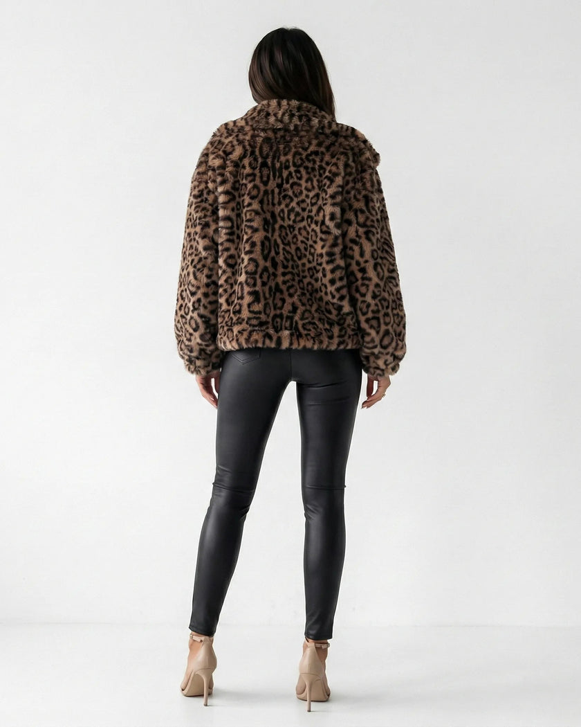 LEOPARD LUXE FAUX FUR JACKET Millie Blue