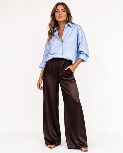 LUMINA SATIN PANTS Brown Millie Blue