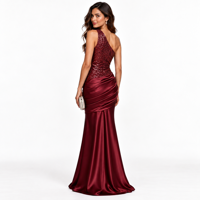 MADELINE ONE-SHOULDER SEQUIN MAXI DRESS - Millie Blue