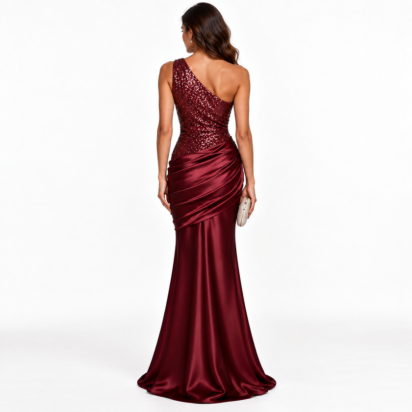 MADELINE ONE-SHOULDER SEQUIN MAXI DRESS - Millie Blue
