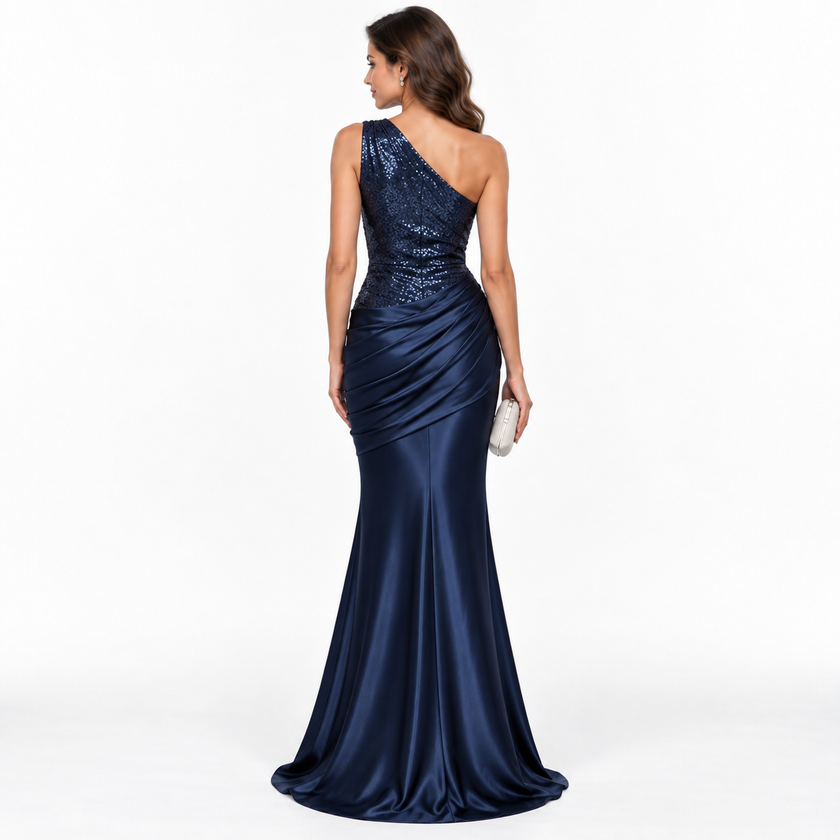 MADELINE ONE-SHOULDER SEQUIN MAXI DRESS - Millie Blue