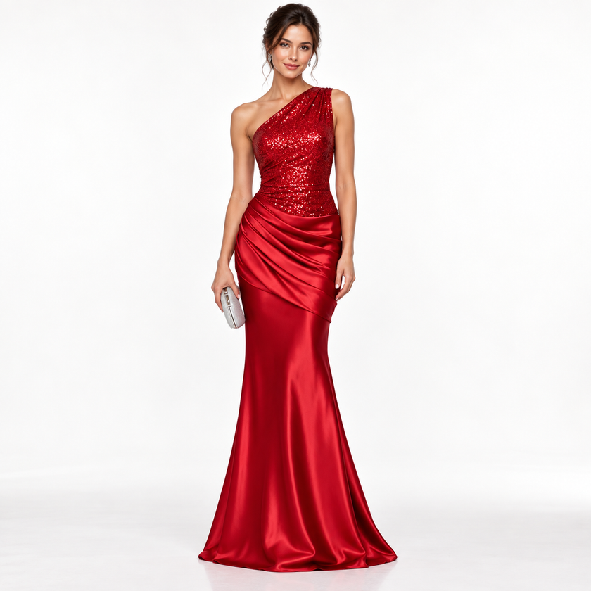 MADELINE ONE-SHOULDER SEQUIN MAXI DRESS - Millie Blue