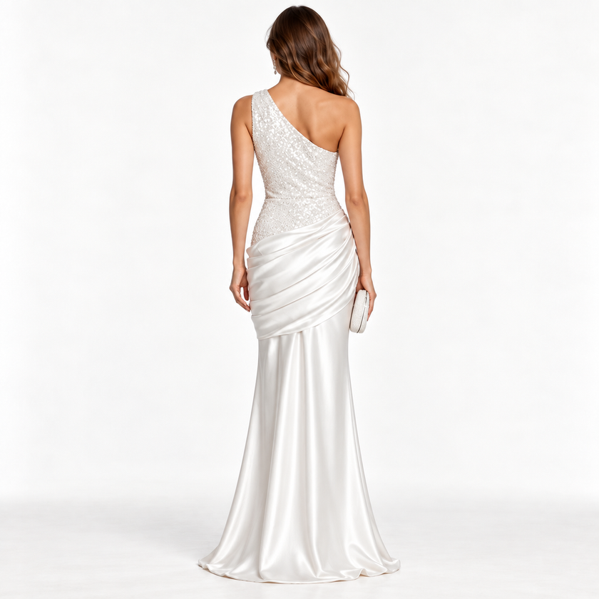 MADELINE ONE-SHOULDER SEQUIN MAXI DRESS - Millie Blue