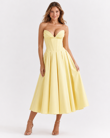 REENA CORSET MIDI DRESS Yellow Millie Blue