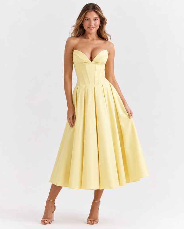 REENA CORSET MIDI DRESS Yellow Millie Blue