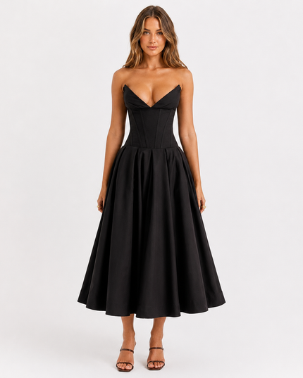 REENA CORSET MIDI DRESS Black Millie Blue