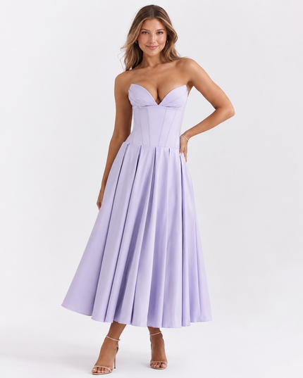REENA CORSET MIDI DRESS Light Purple Millie Blue