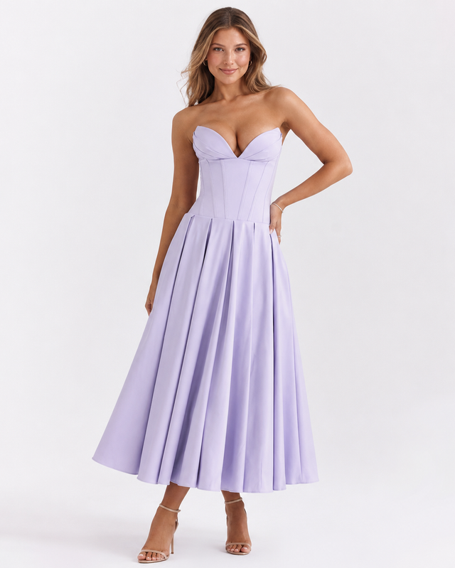 REENA CORSET MIDI DRESS Light Purple Millie Blue