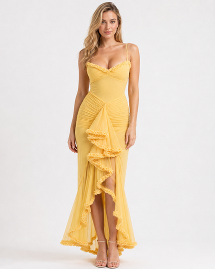 SERAPHINA RUFFLED GOWN Yellow Millie Blue