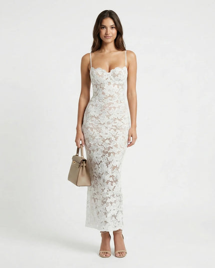 SERAPHINE LACE MIDI DRESS White Millie Blue