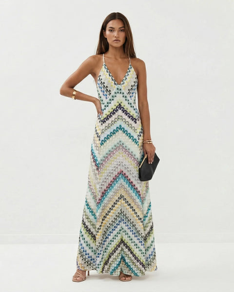 SERENA STRIPED KNIT MAXI DRESS Blue Millie Blue