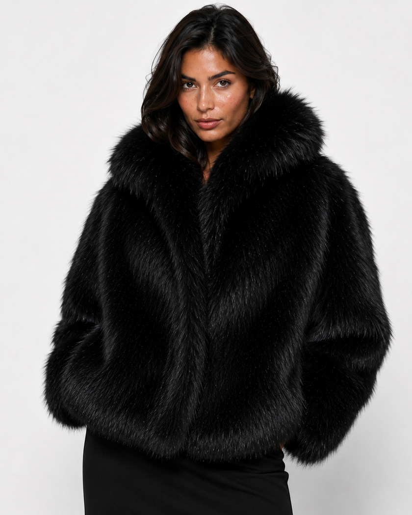 SERENA WIDE-COLLAR FUR COAT - Millie Blue