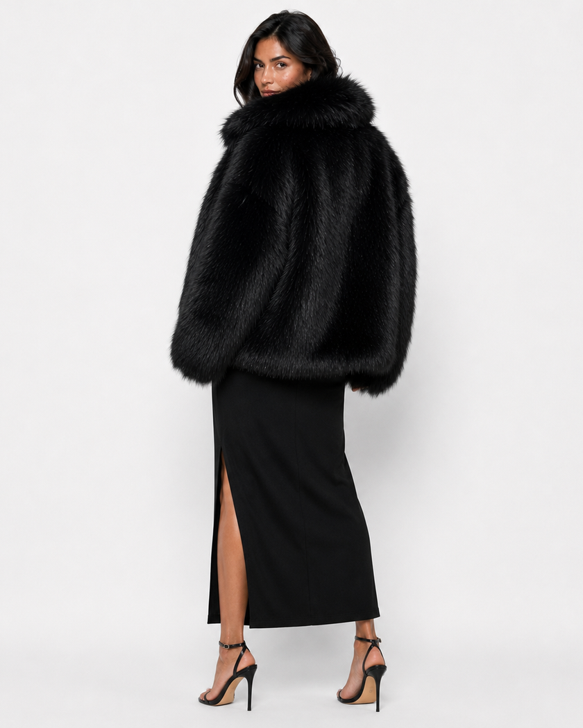 SERENA WIDE-COLLAR FUR COAT - Millie Blue