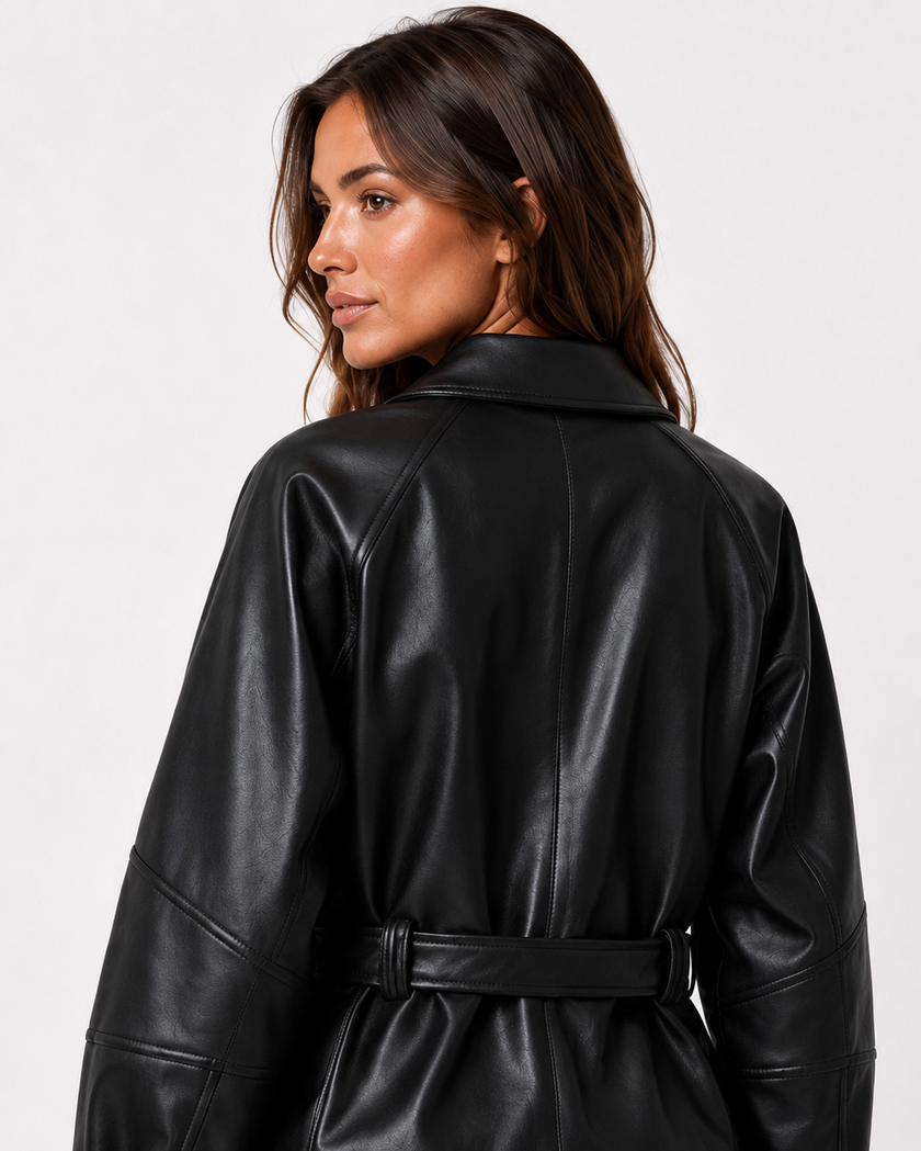 VALERIE BELTED LEATHER JACKET - Millie Blue