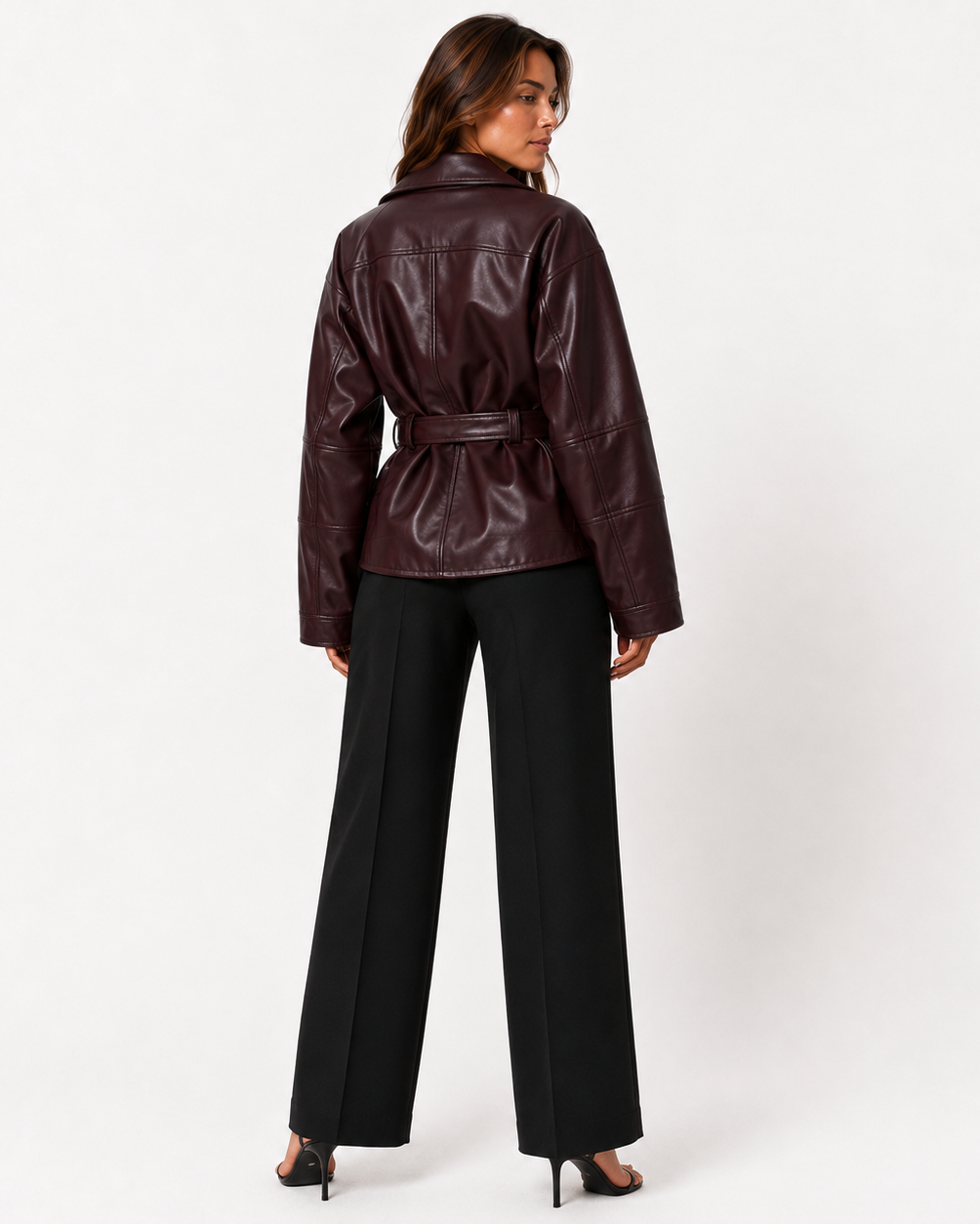VALERIE BELTED LEATHER JACKET - Millie Blue