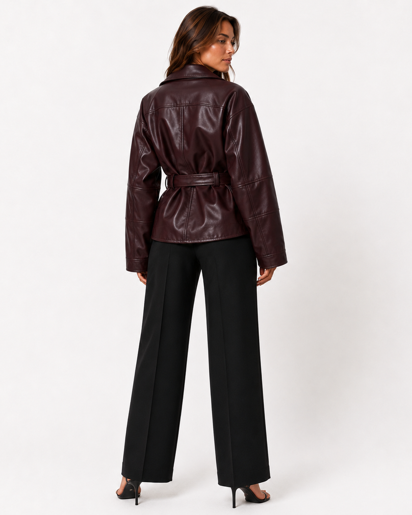 VALERIE BELTED LEATHER JACKET - Millie Blue