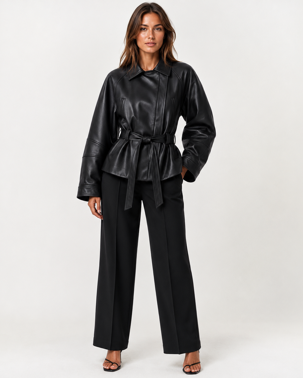 VALERIE BELTED LEATHER JACKET - Millie Blue