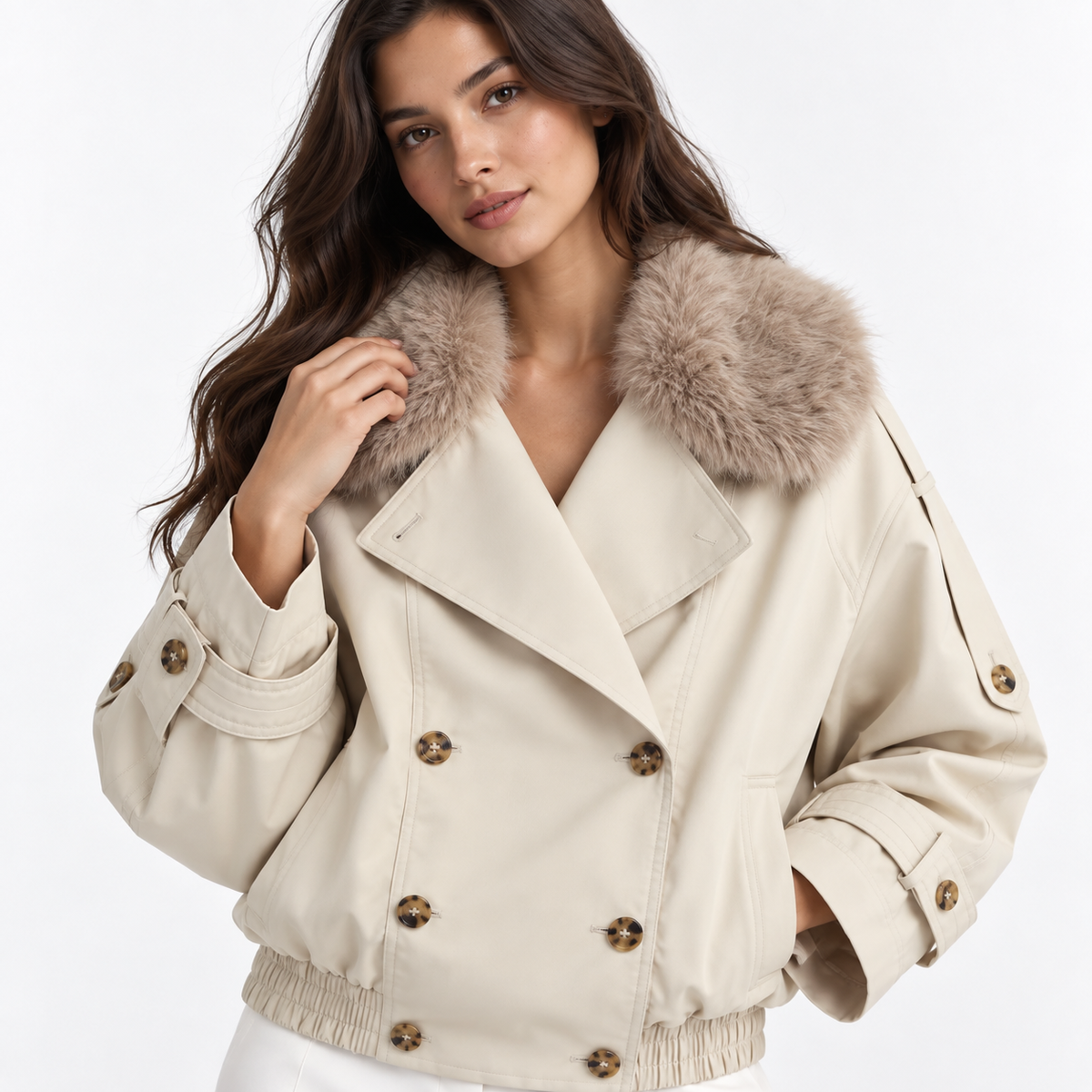 VENICE FAUX COLLAR SHORT JACKET - Millie Blue