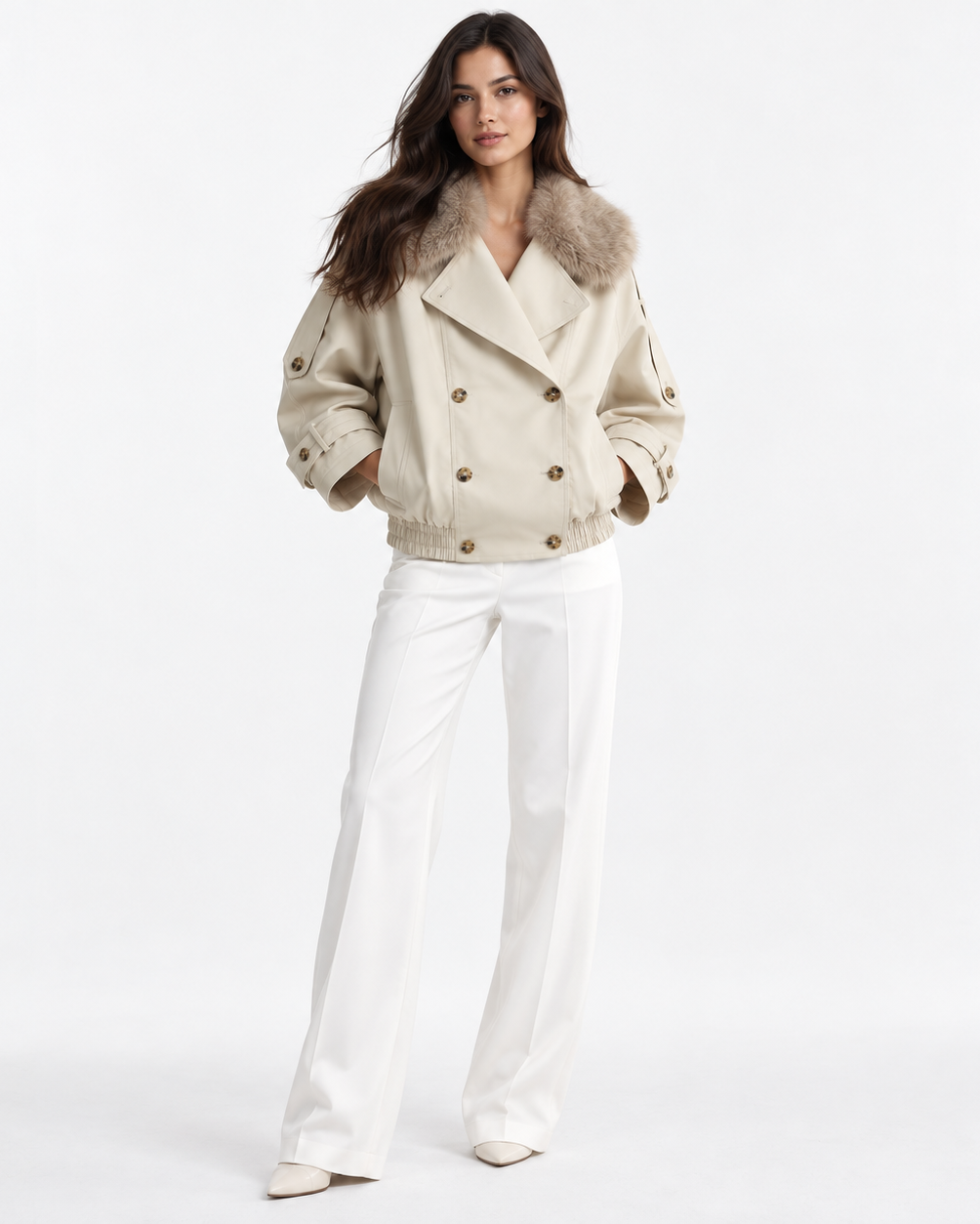 VENICE FAUX COLLAR SHORT JACKET - Millie Blue