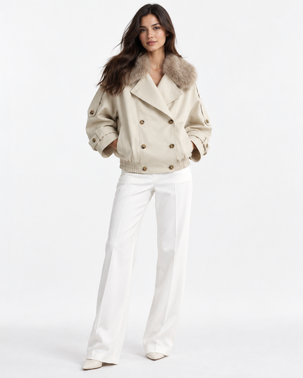 VENICE FAUX COLLAR SHORT JACKET - Millie Blue