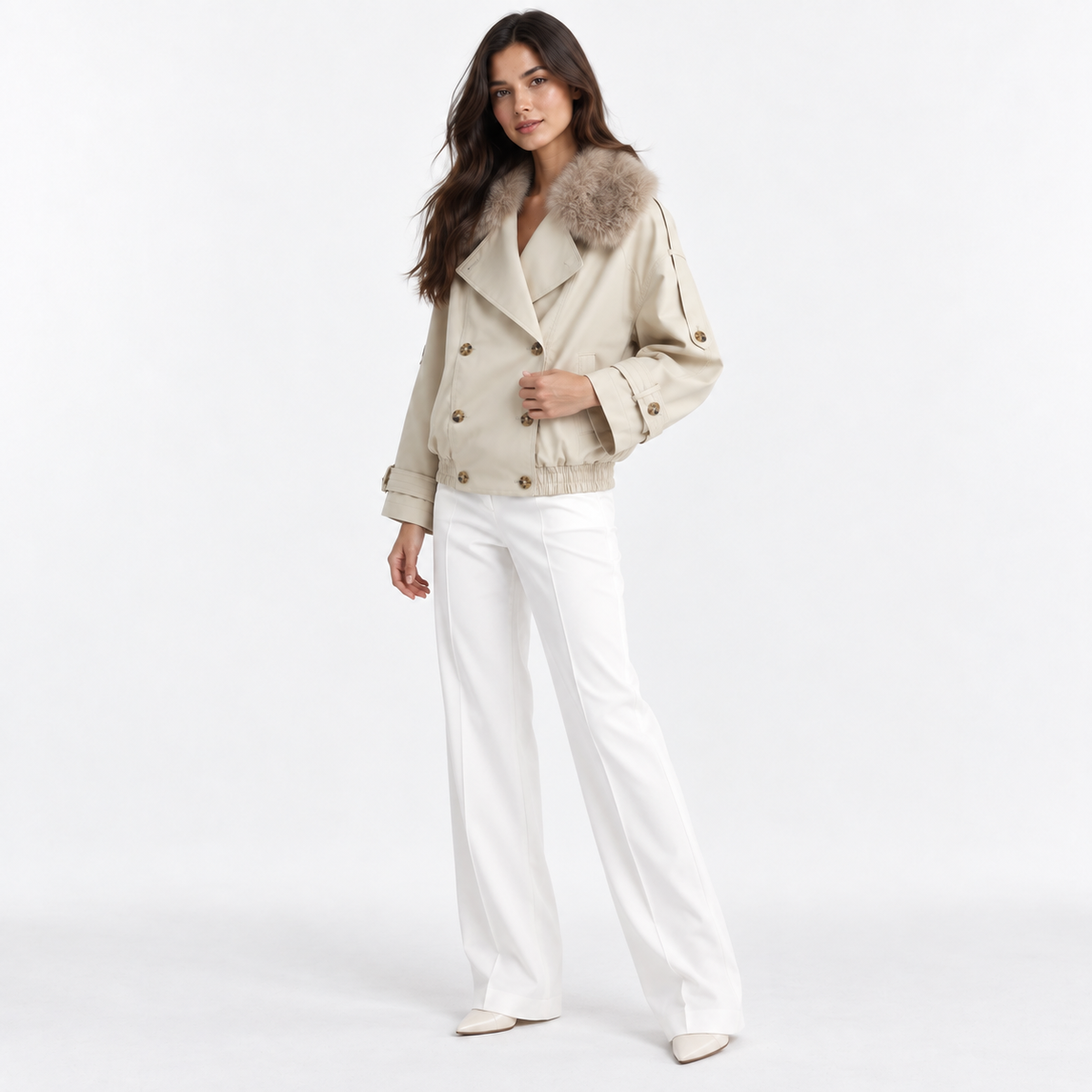 VENICE FAUX COLLAR SHORT JACKET - Millie Blue