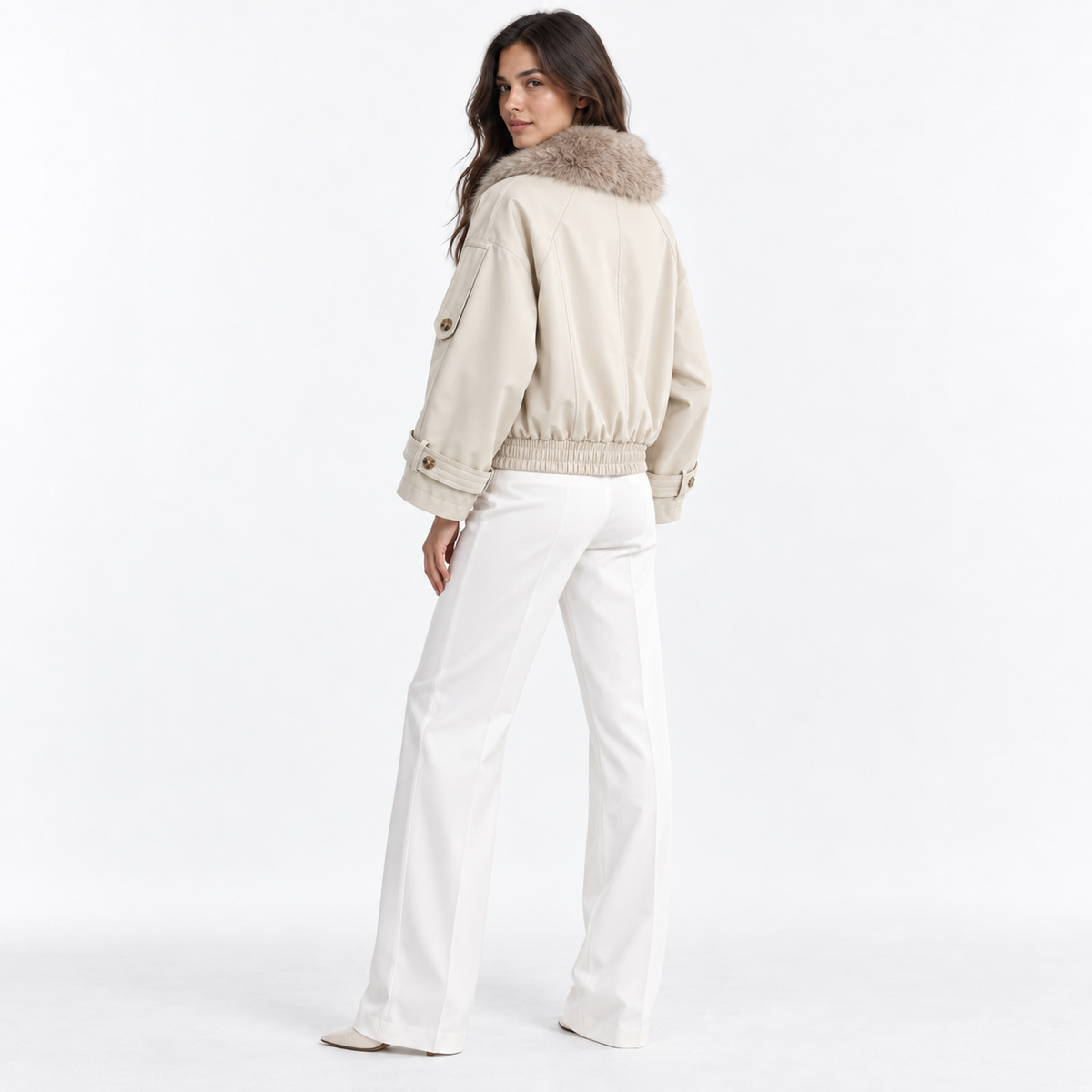VENICE FAUX COLLAR SHORT JACKET - Millie Blue
