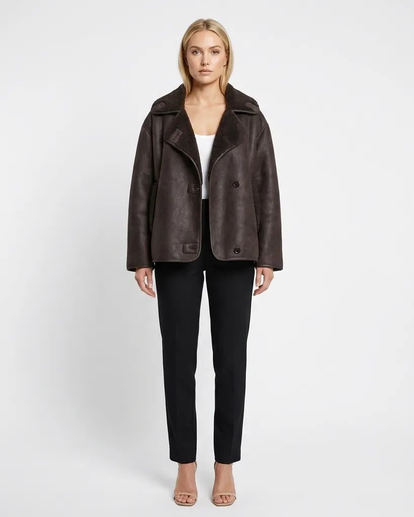 VICTORIA LEATHER JACKET Brown Millie Blue