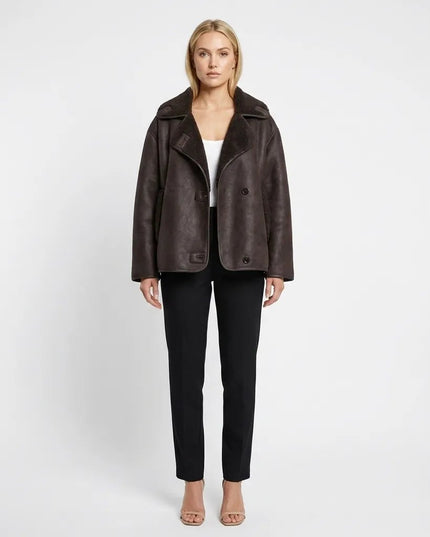 VICTORIA LEATHER JACKET Brown Millie Blue
